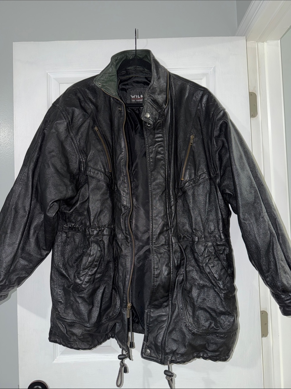 Wilsons Men's Black Leather Jacket with Front Zip & Drawstring